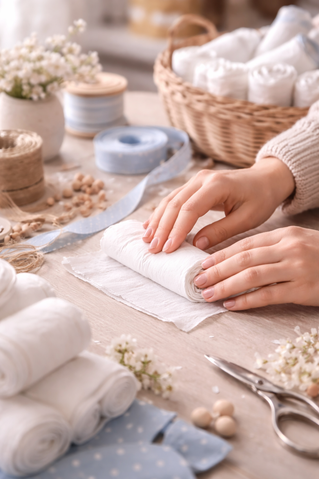 Handarbeit Windelrollen